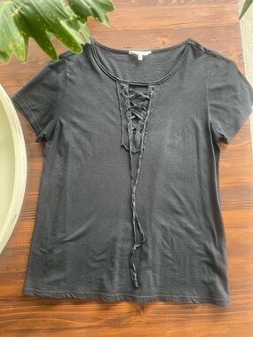 Lucky Brand Black Lace-Up Short Sleeve Tee